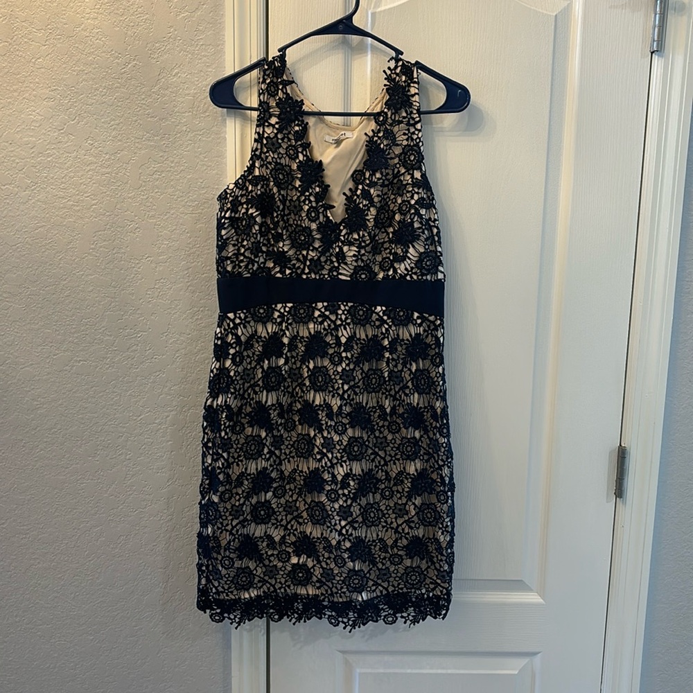 Lace Navy Blue Dress w/ Beige Spandex Lining